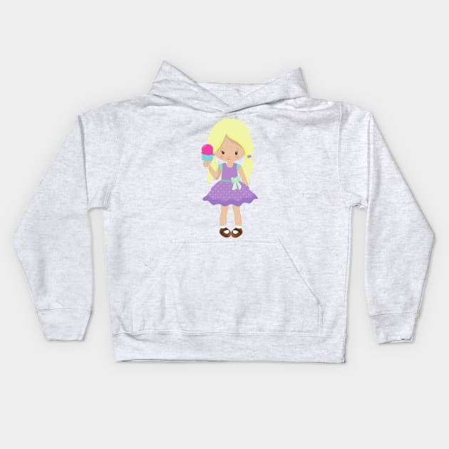 Girl With Ice Cream, Little Girl, Blonde Hair Kids Hoodie by Jelena Dunčević